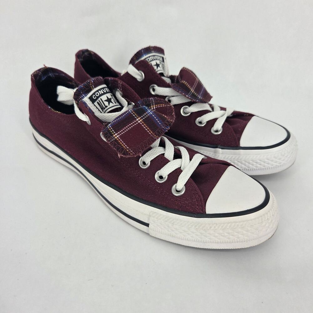 Converse Chuck Taylor Double Tongue Bordeaux Burgundy Plaid Women 9 Sneaker